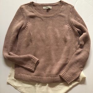 Light pink sweater with white blouse trim - Loft